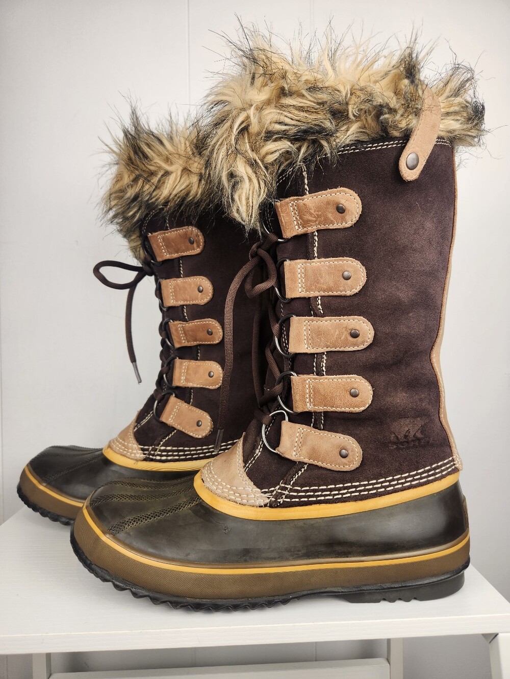 Sorel Joan Of Acrtic Brown Tall Boots Womens 10 Waterproof Fur Lace-Up Outdoor
